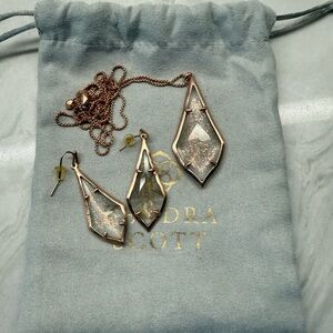Kendra Scott, long necklace and matching earring. Rose gold.